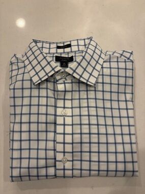 J. Crew Men's White Dress Shirt with Blue Windowpane Check 16/34